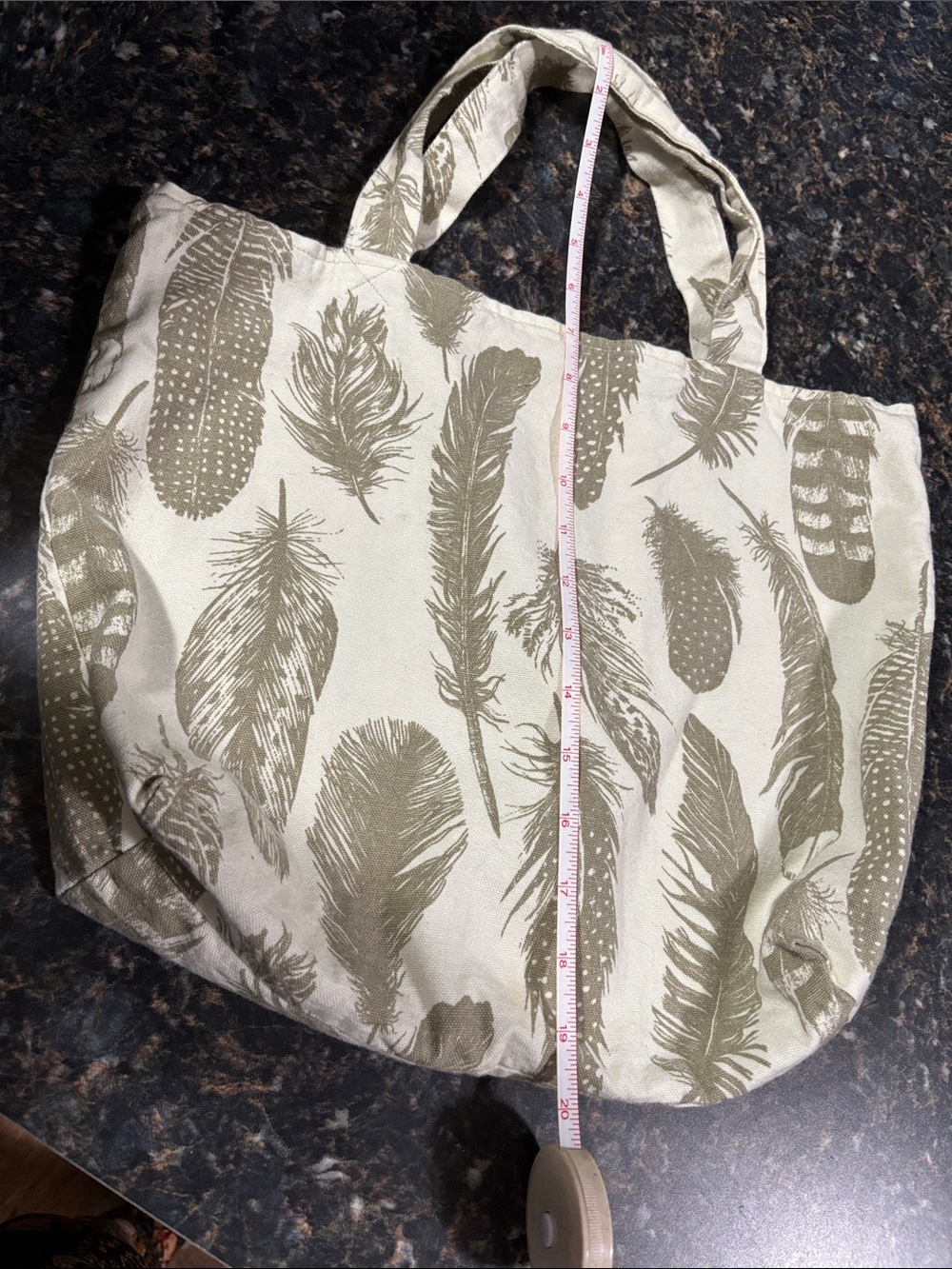 🚨 Handmade Neutral Feather-Print Canvas Tote Bag 🚨 LAST CHANCE - Picture 7 of 7
